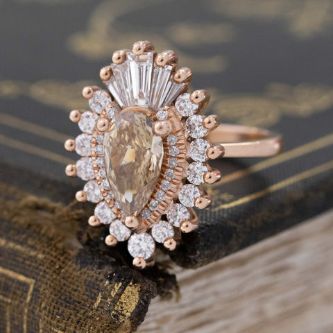 2.60ctw Fancy Brown Pear Shaped Diamond Ballerina Ring by Heidi Gibson