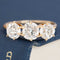 A antique 3-stone ring set with chunky old mine cut diamonds in a rosy yellow gold.  Perfect vintage engagement ring choice,