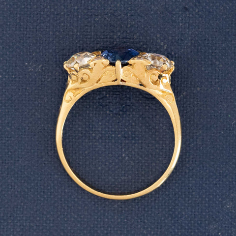 2.62ctw Old European Cut Diamond & Sapphire Trilogy Ring