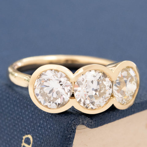 2.63ctw Old European Cut Diamond Bezel Trilogy Ring