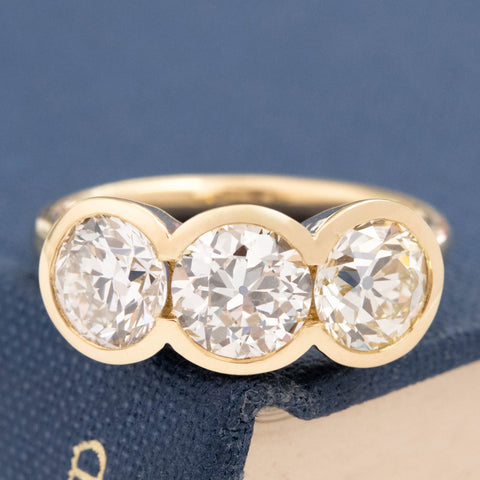 2.63ctw Old European Cut Diamond Bezel Trilogy Ring