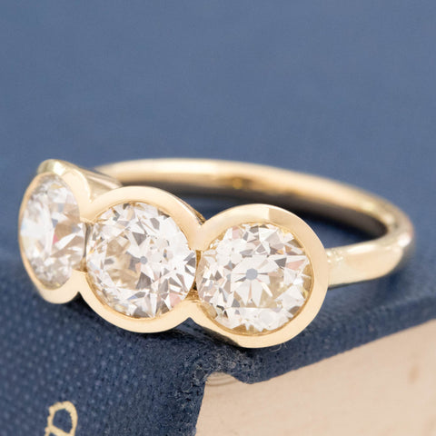 2.63ctw Old European Cut Diamond Bezel Trilogy Ring