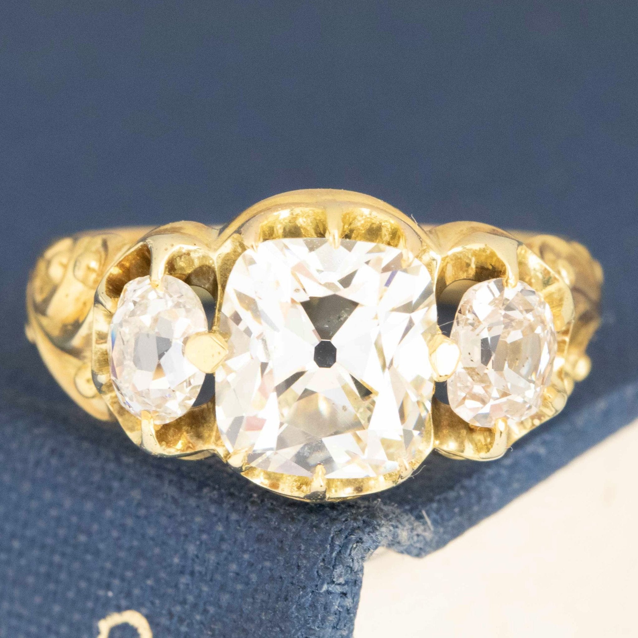 2.63ctw Victorian Old Mine Cut Diamond Trilogy Ring