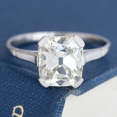 2.64ct Antique Cushion Cut Diamond Solitaire, GIA M