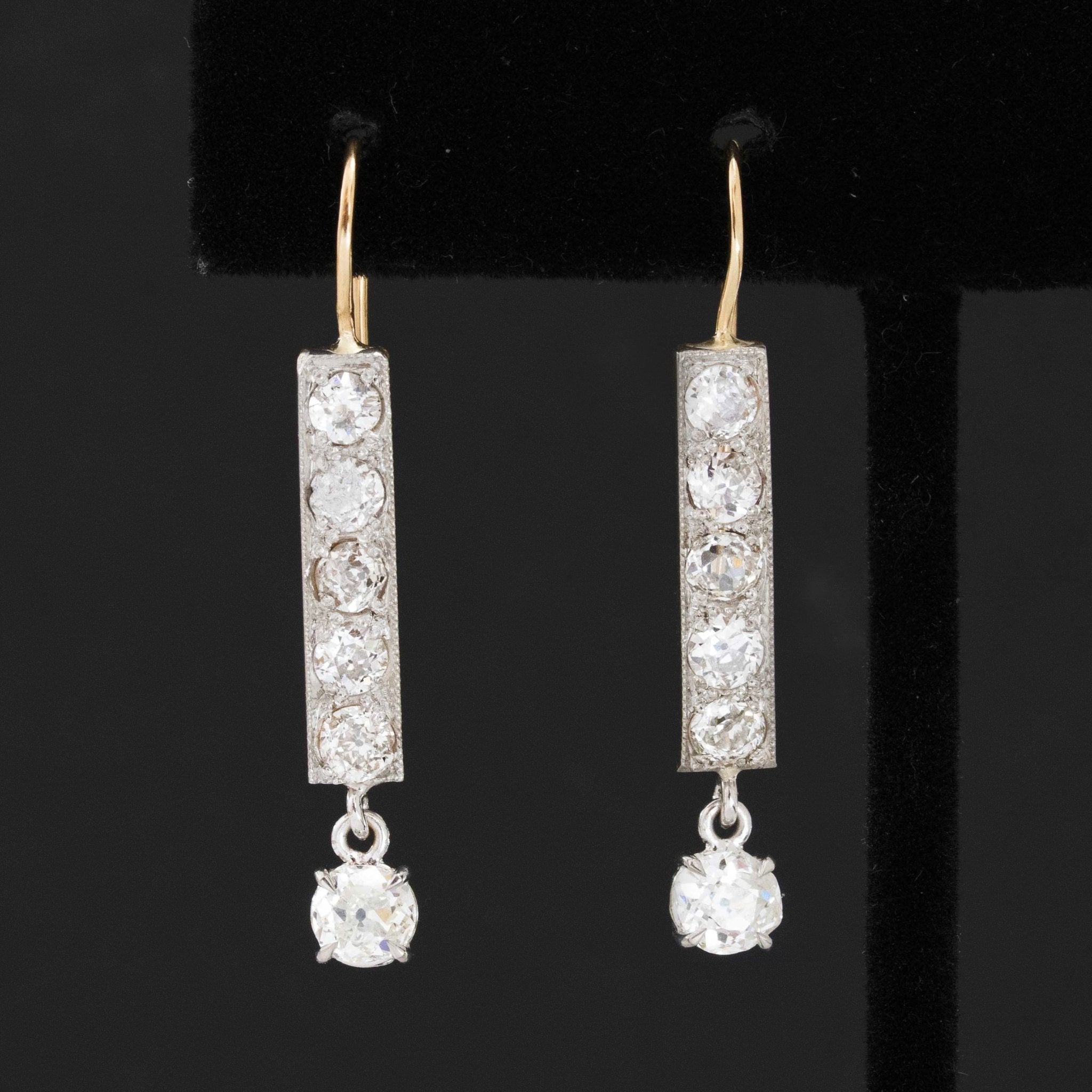 2.50ctw Antique Old European Cut Diamond Bar Drop Earrings