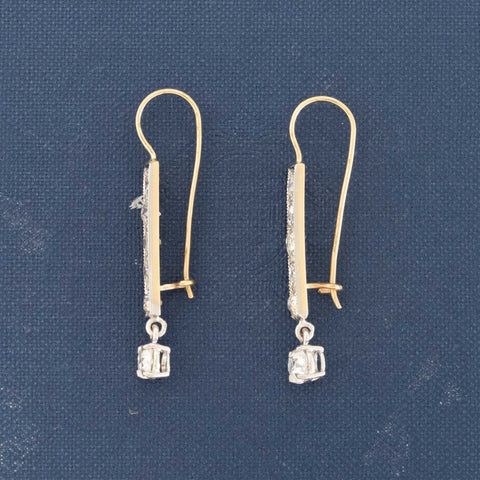 2.50ctw Antique Old European Cut Diamond Bar Drop Earrings