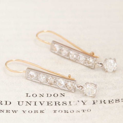 2.50ctw Antique Old European Cut Diamond Bar Drop Earrings