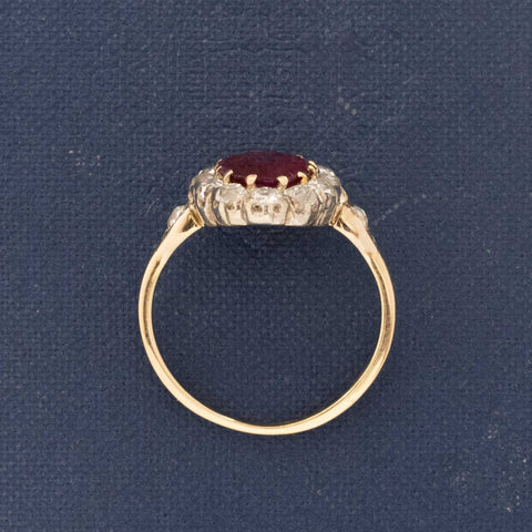 2.67ctw Antique Ruby & Old Mine Cut Diamond Cluster Ring