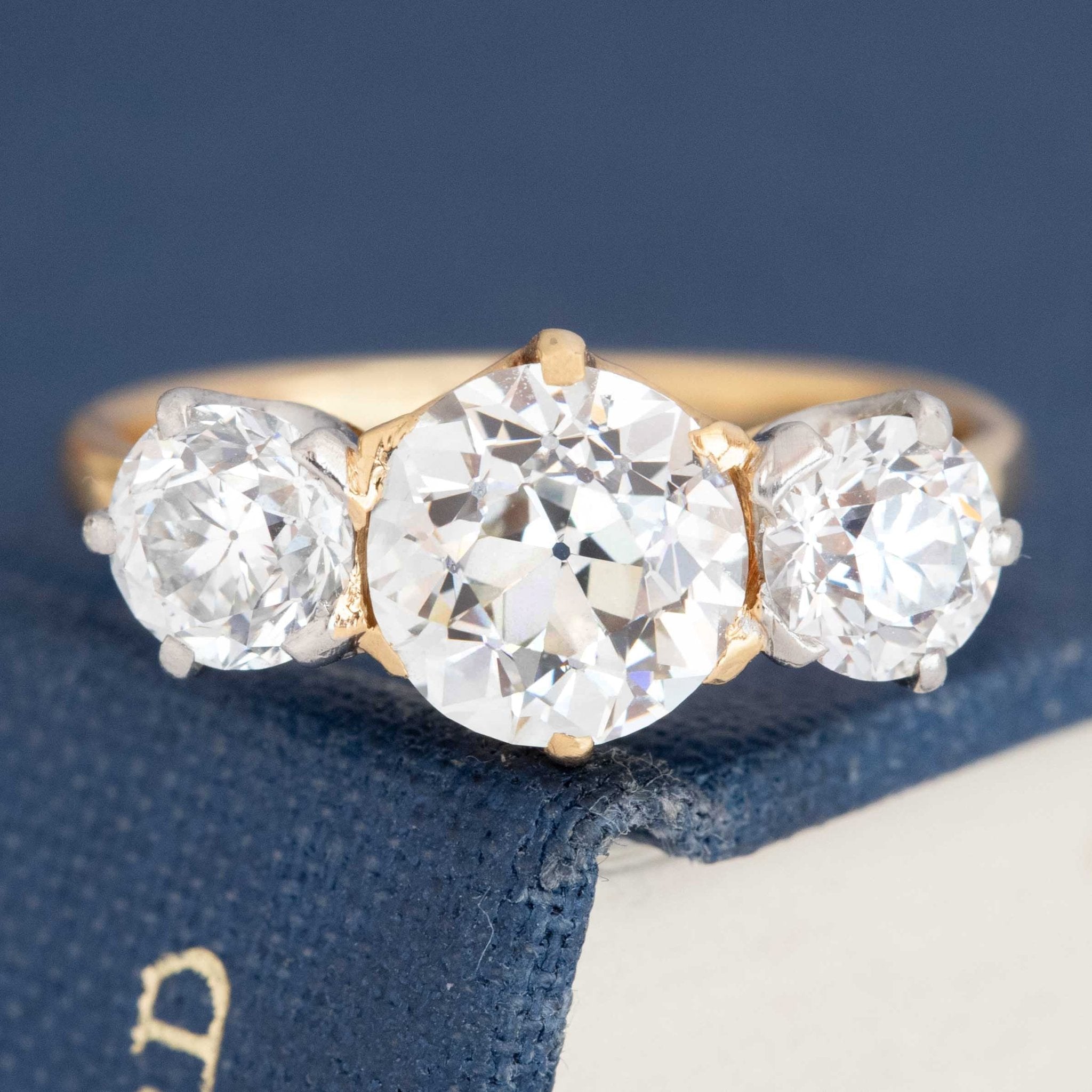 2.71ctw Antique Old European Cut Diamond Trilogy Ring