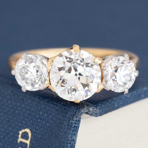 2.71ctw Antique Old European Cut Diamond Trilogy Ring
