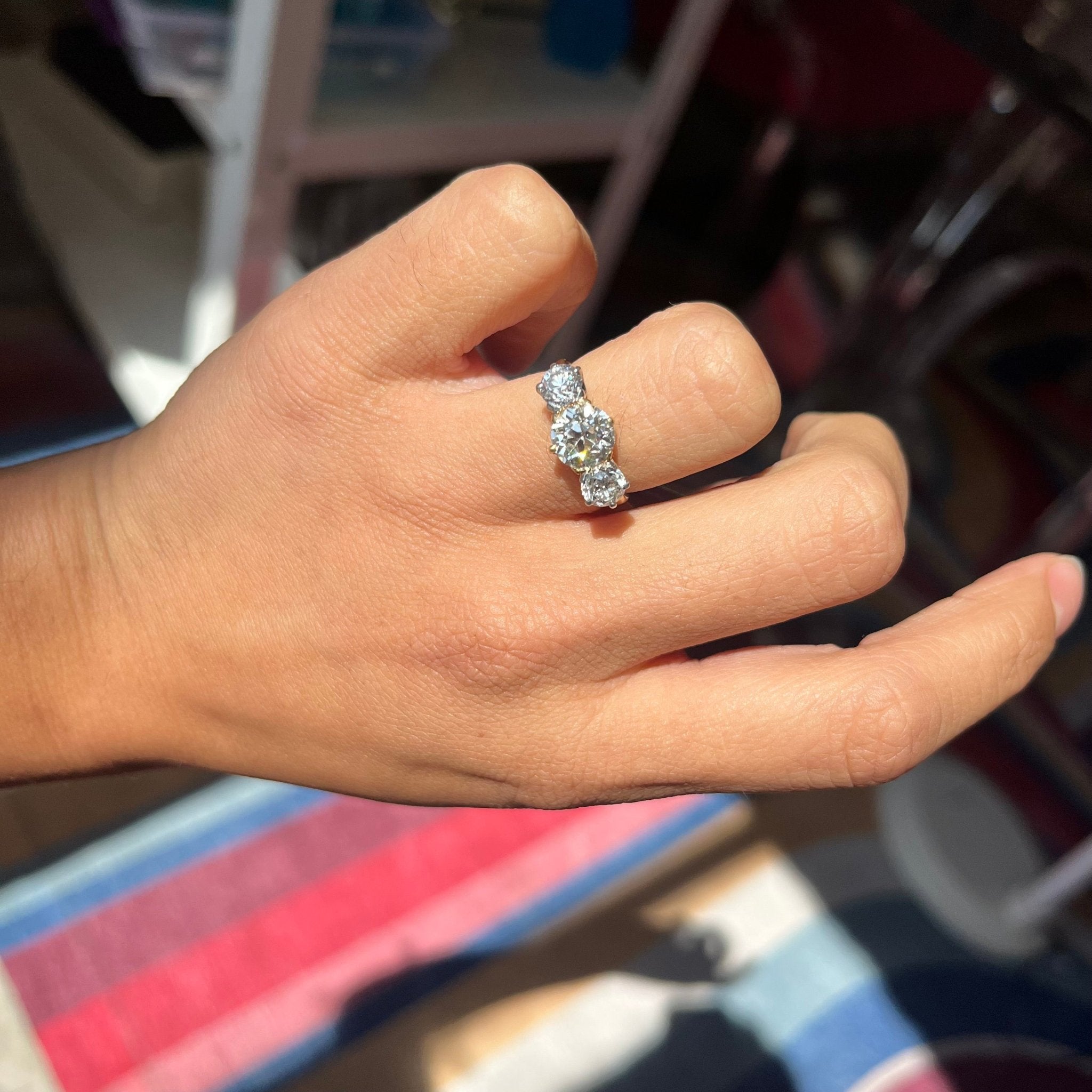 2.71ctw Antique Old European Cut Diamond Trilogy Ring