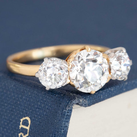 2.71ctw Antique Old European Cut Diamond Trilogy Ring