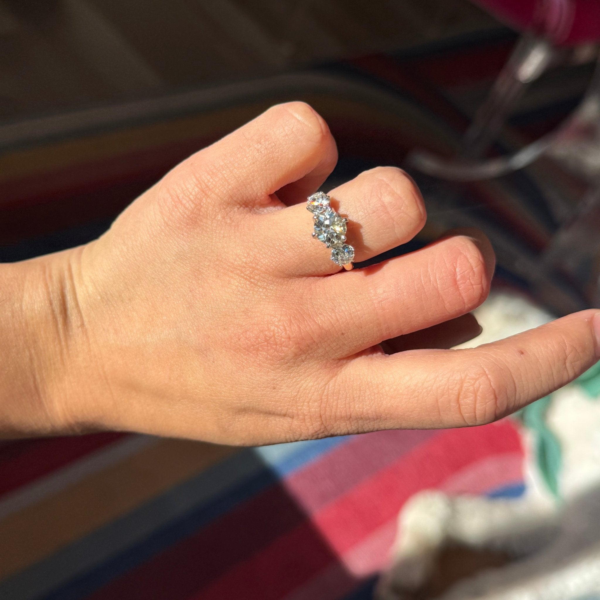 2.72ctw Old European Cut Diamond Trilogy Ring, GIA L VS2