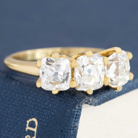 2.72ctw Vintage Old Mine Cut Diamond Trilogy Ring