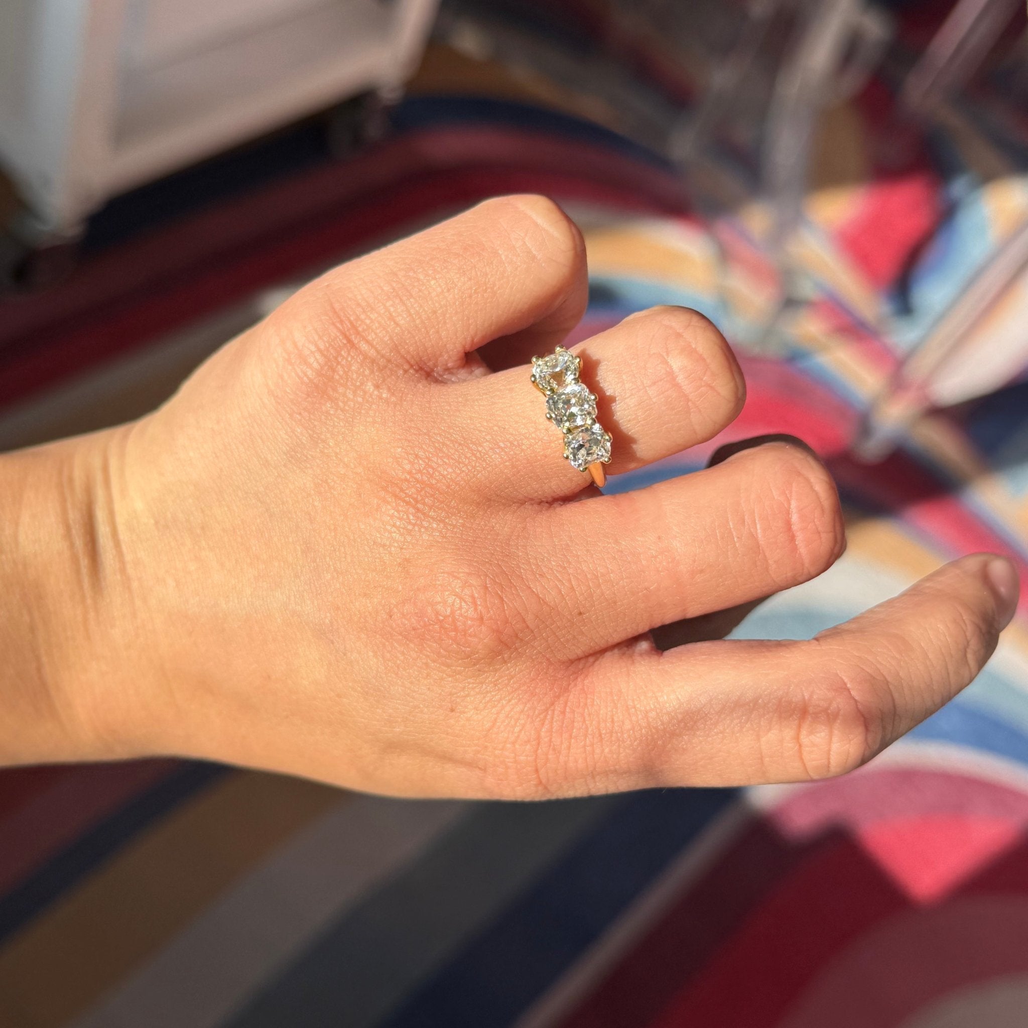 2.72ctw Vintage Old Mine Cut Diamond Trilogy Ring