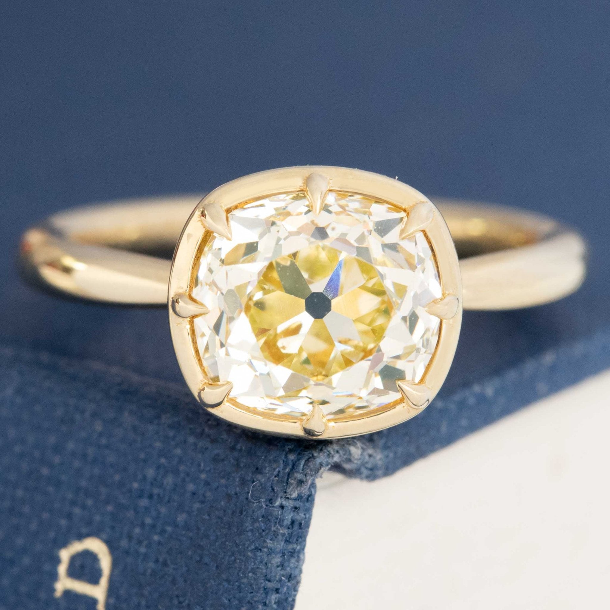 2.73ct Old Mine Cut Diamond Collet Solitaire, GIA Fancy Light Yellow