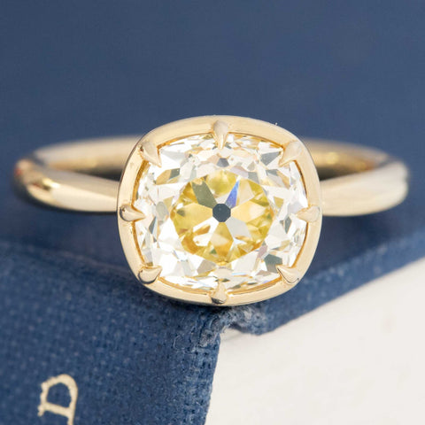 2.73ct Old Mine Cut Diamond Collet Solitaire, GIA Fancy Light Yellow