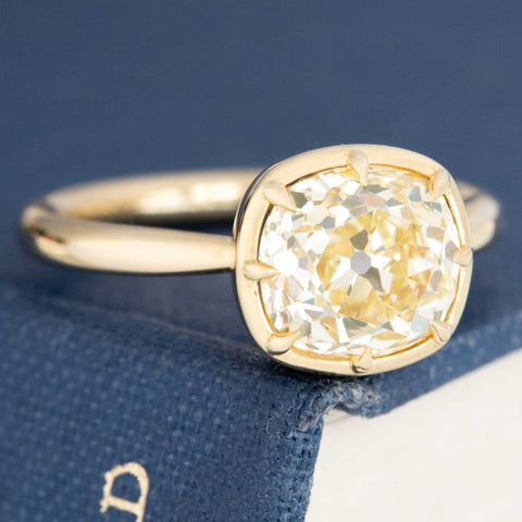 2.73ct Old Mine Cut Diamond Collet Solitaire, GIA Fancy Light Yellow
