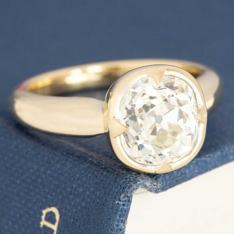 2.74ct Old Mine Cut Diamond Fairfax Bezel Solitaire