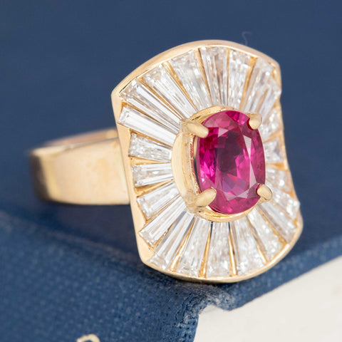 2.74ctw Ruby & Tapered Baguette Cut Diamond Ballerina Ring