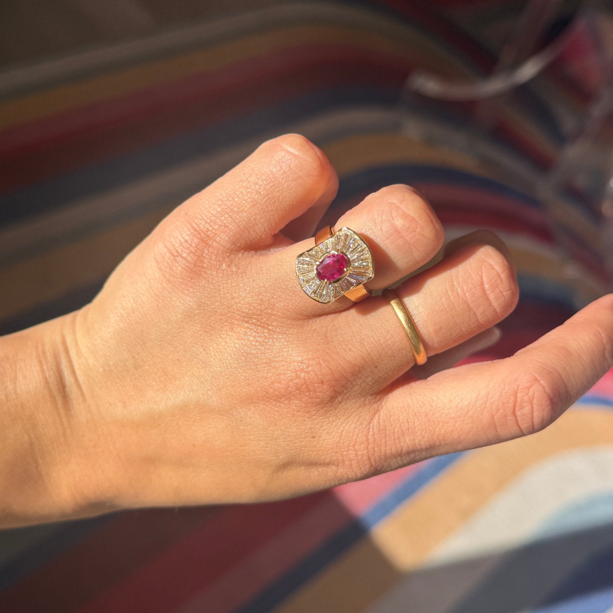 2.74ctw Ruby & Tapered Baguette Cut Diamond Ballerina Ring