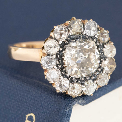 2.77ctw Antique Old Cut Diamond Cluster Ring