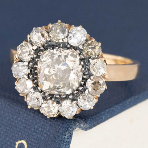 2.77ctw Antique Old Cut Diamond Cluster Ring