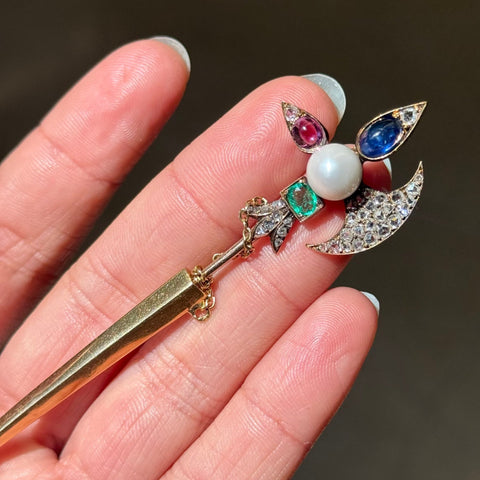 2.77ctw Victorian Diamond & Gemstone Jabot, French