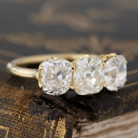 2.78ctw Old Mine Cut Diamond Trilogy Ring