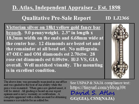 2.79ctw Victorian Old Cut Diamond Bar Brooch