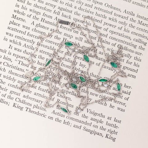 2.80ctw Long Chain Emerald & Diamond Station Necklace, 42"