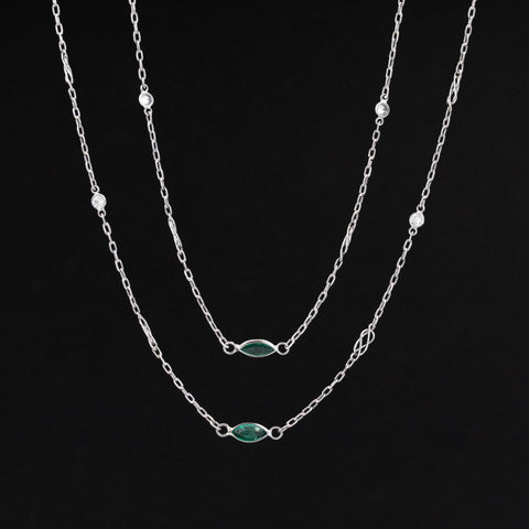 2.80ctw Long Chain Emerald & Diamond Station Necklace, 42"