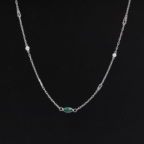 2.80ctw Long Chain Emerald & Diamond Station Necklace, 42"