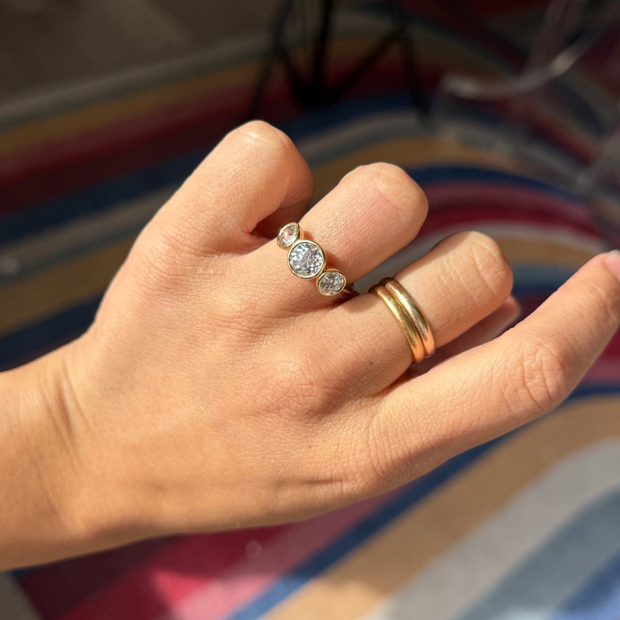 2.80ctw Old Mine Cut Diamond Trilogy Bezel Ring, GIA