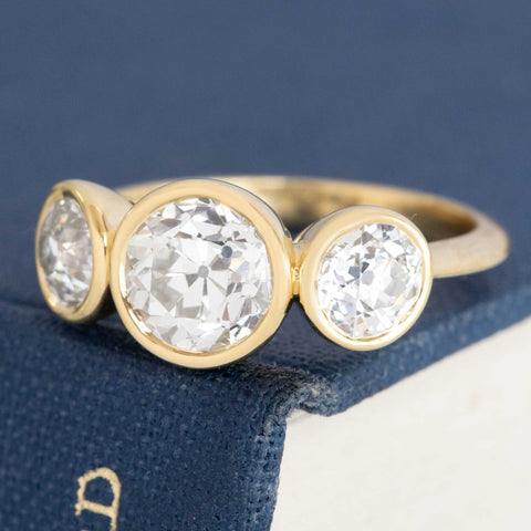 2.80ctw Old European Cut Diamond Trilogy Bezel Ring, GIA