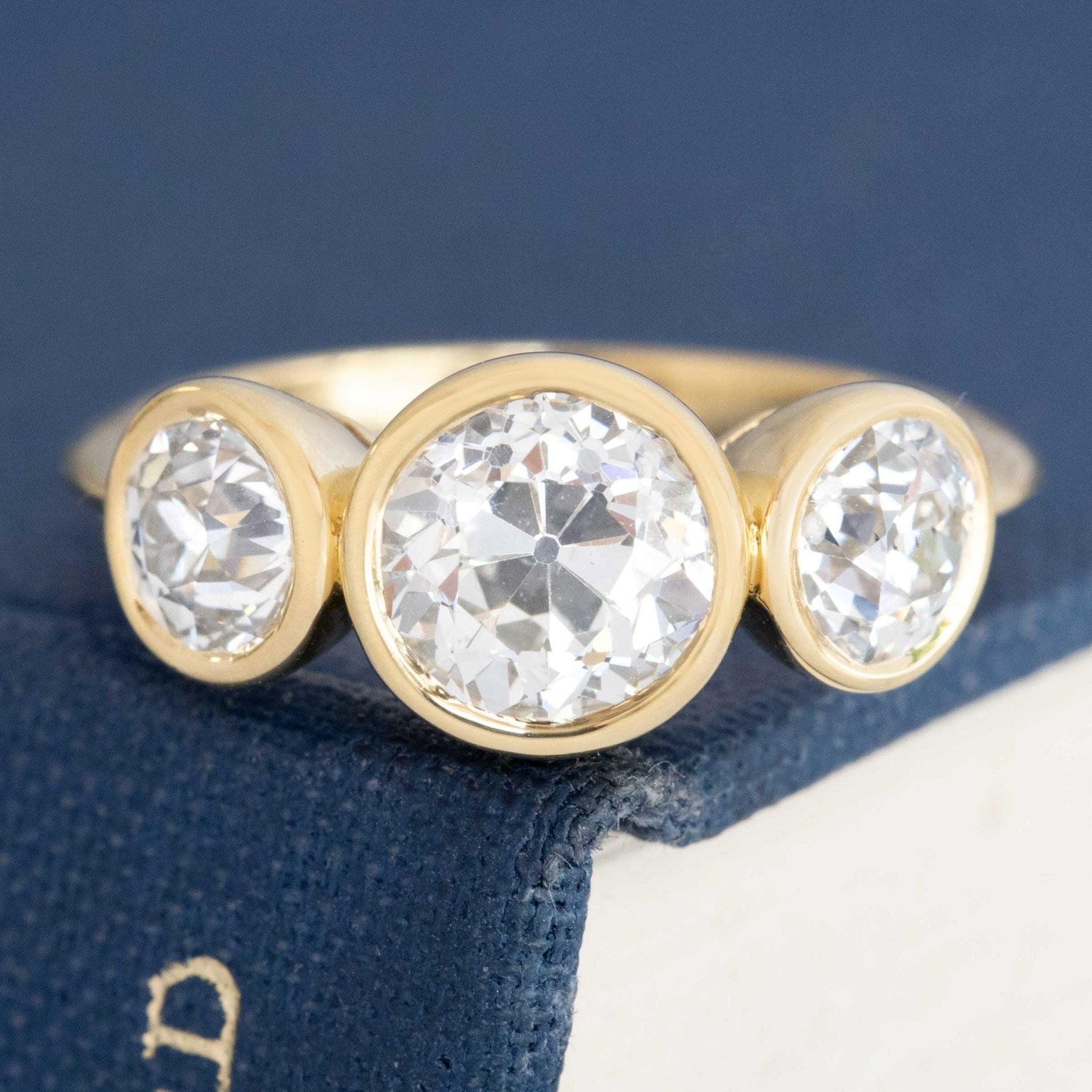 2.80ctw Old Mine Cut Diamond Trilogy Bezel Ring, GIA