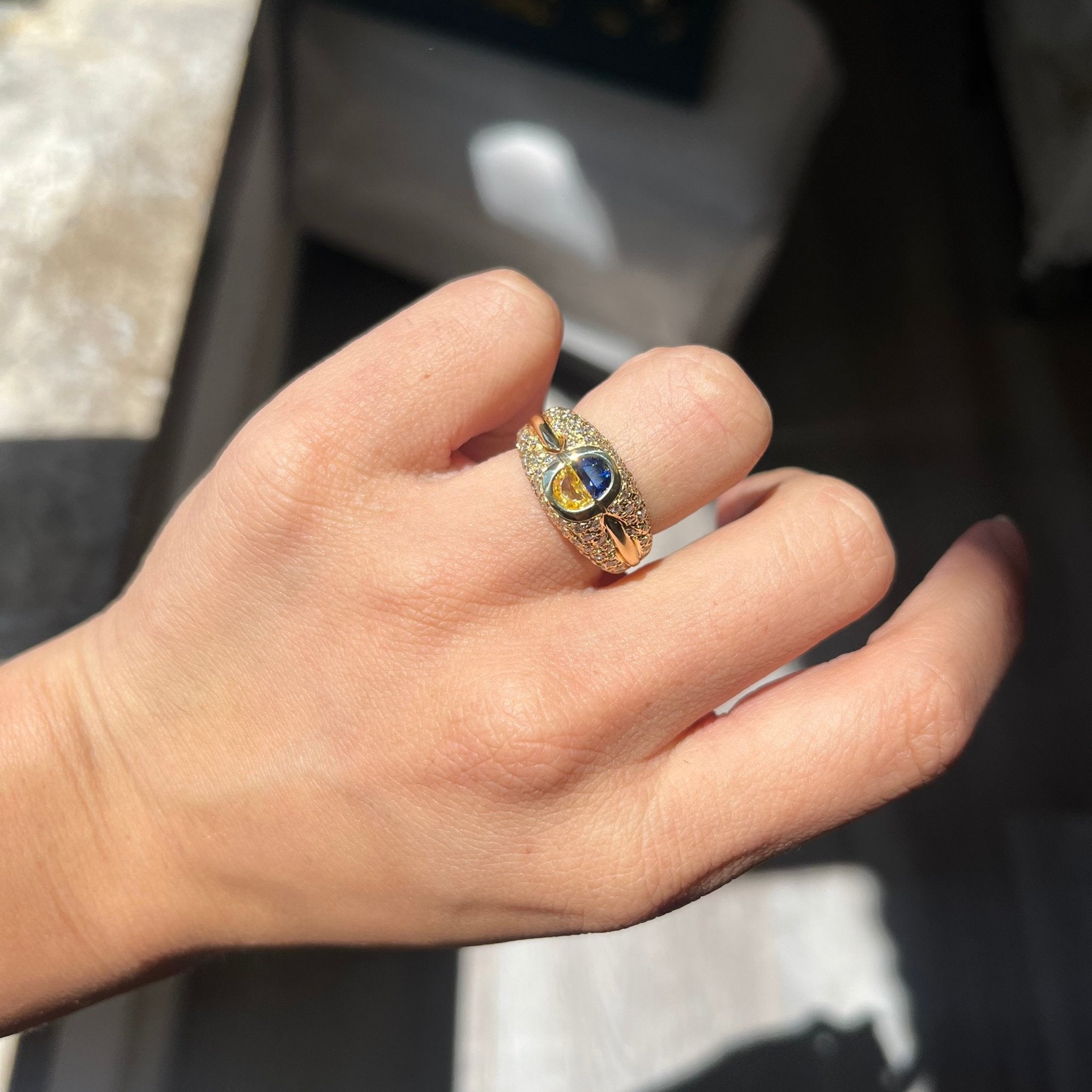 2.80ctw Vintage Half Moon Twin Stone Sapphire & Diamond Cluster Ring