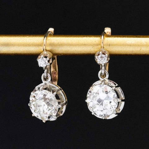 2.81ctw Antique Old European Cut Diamond Dormeuse Earrings