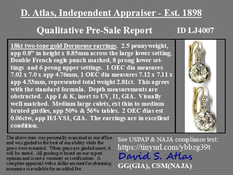 2.81ctw Antique Old European Cut Diamond Dormeuse Earrings