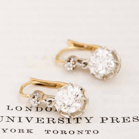 2.81ctw Antique Old European Cut Diamond Dormeuse Earrings