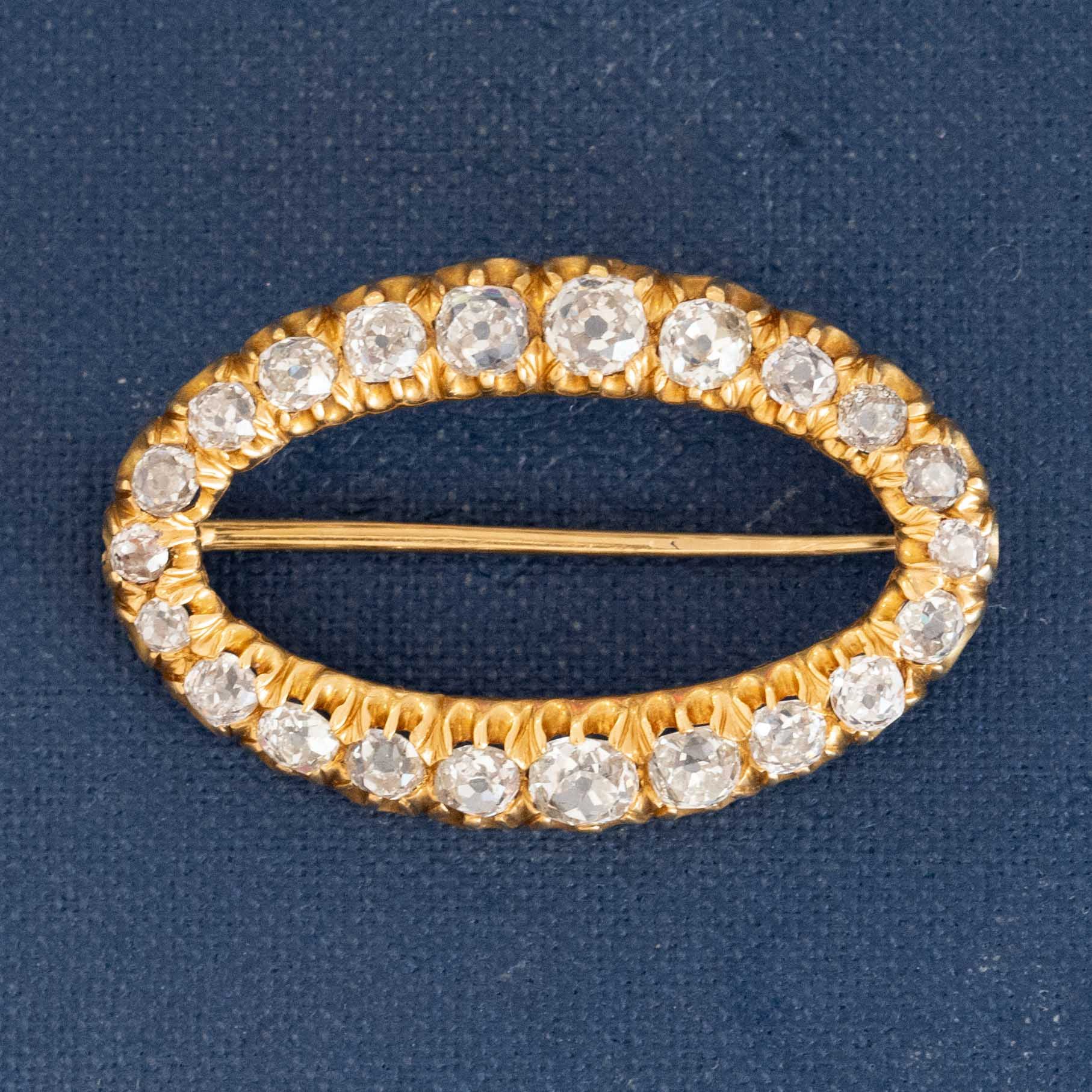 2.85ctw Victorian Old Mine Cut Diamond Oval Brooch