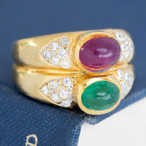 2.85ctw Vintage Emerald & Ruby Twin Stone Diamond Ring