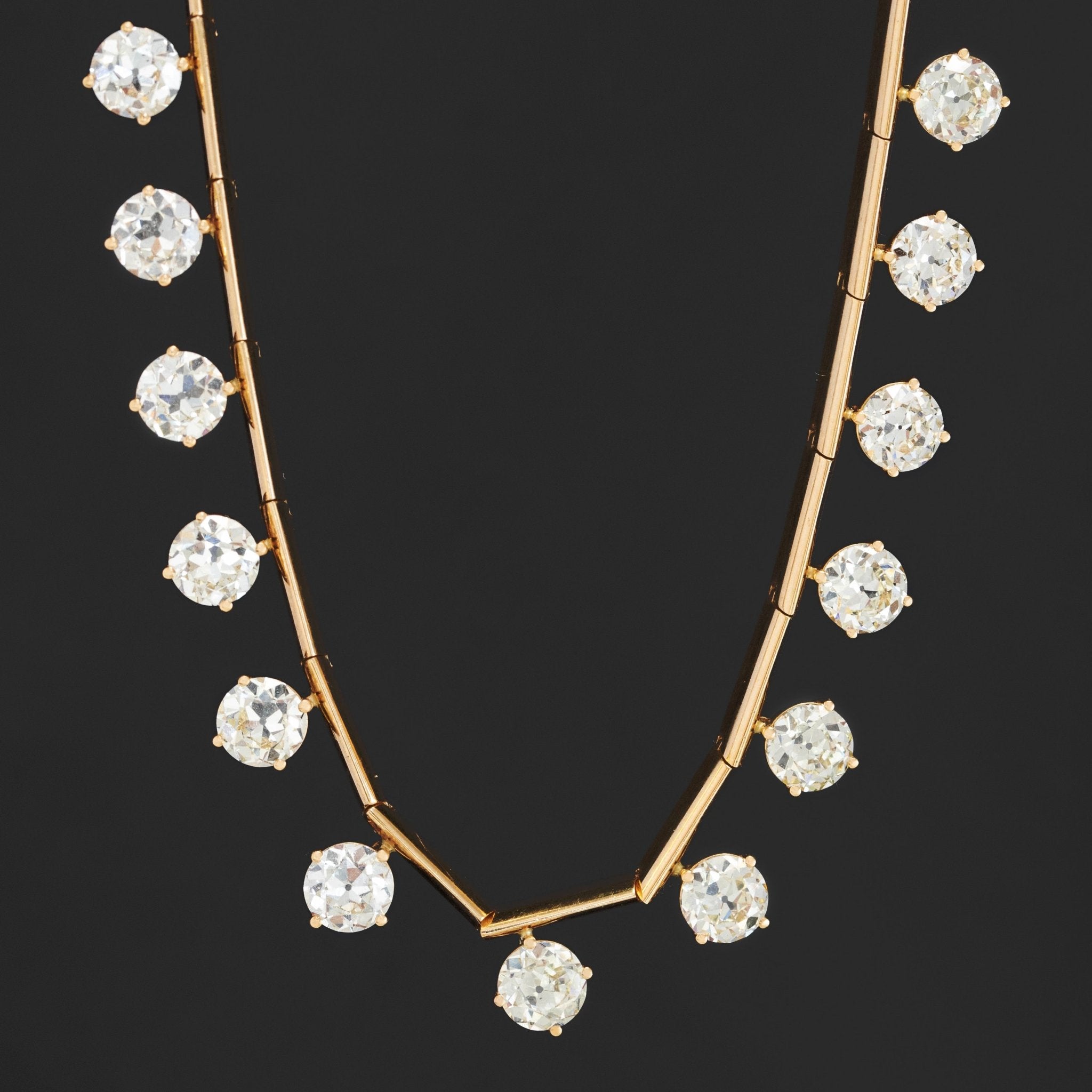 28.62ctw Old European Cut Diamon Bar Link Station Necklace
