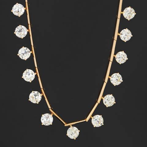 28.62ctw Old European Cut Diamon Bar Link Station Necklace
