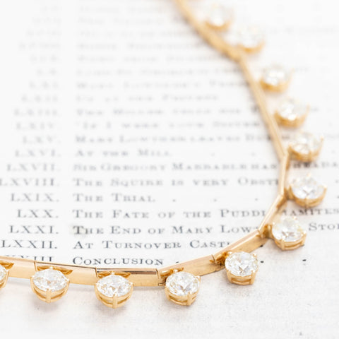 28.62ctw Old European Cut Diamon Bar Link Station Necklace
