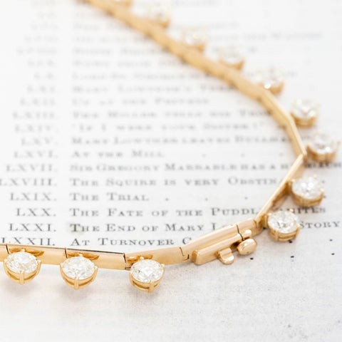 28.62ctw Old European Cut Diamon Bar Link Station Necklace