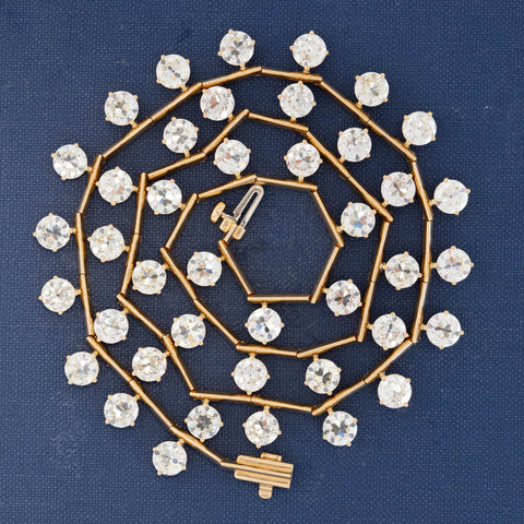 28.62ctw Old European Cut Diamon Bar Link Station Necklace
