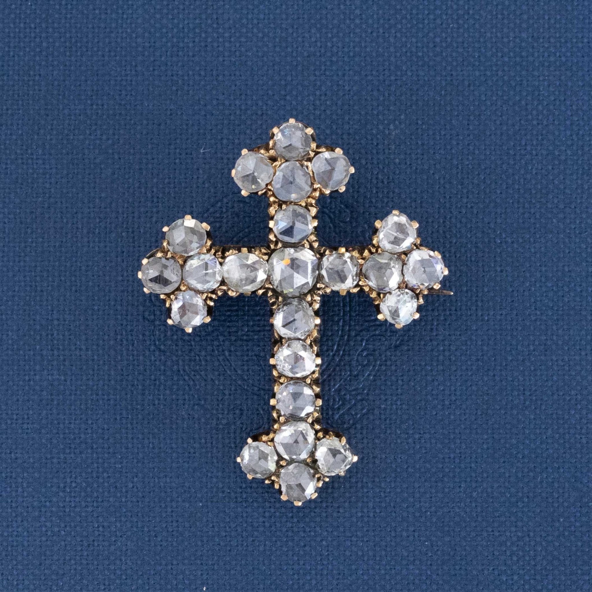 2.87ctw Victorian Rose Cut Diamond Cross Pendant/Brooch