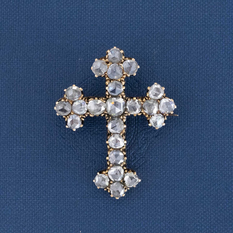 2.87ctw Victorian Rose Cut Diamond Cross Pendant/Brooch