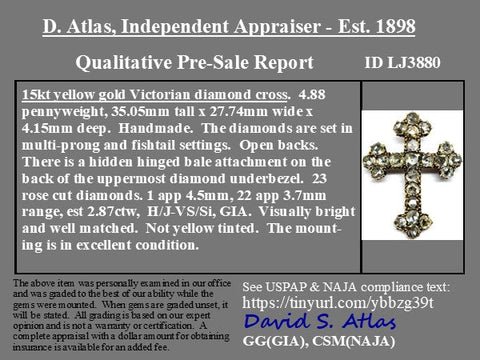 2.87ctw Victorian Rose Cut Diamond Cross Pendant/Brooch